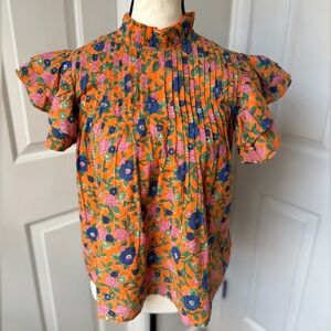 Sohana Blouse Size XS Orange and Blue Flutter Top